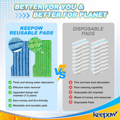 KEEPOW Reusable Mop Replacement Pads Compatible with Shark Vac Mop VM252 VM200 VC205 VM250 VM180 VM401 QM250 VM190, Washable Vacuum Mop Pad Refills, Upgraded Design of Dirt Chamber (1+3+6 Pads)