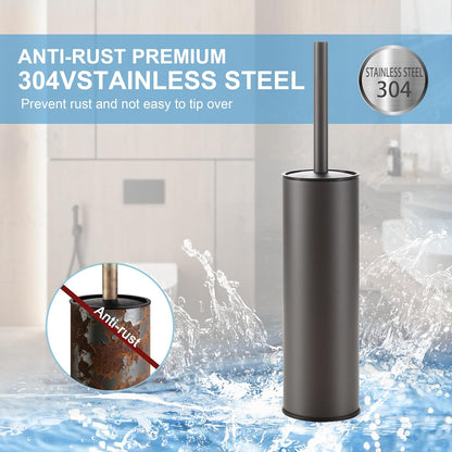 BGL Stainless Steel Toilet Brush with Holder, 2 Black Bristle Heads