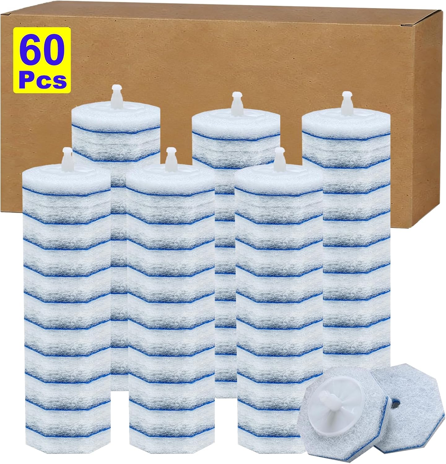 60pcs Disposable Toilet Wand Refills，Compatible with Most Toilet Brushes，5X Cleaning Power Toilet Bowl Cleaners，No Falling Apart，Upgrade Fiber Cleaner Heads，for Closestool Bathroom Cleaning