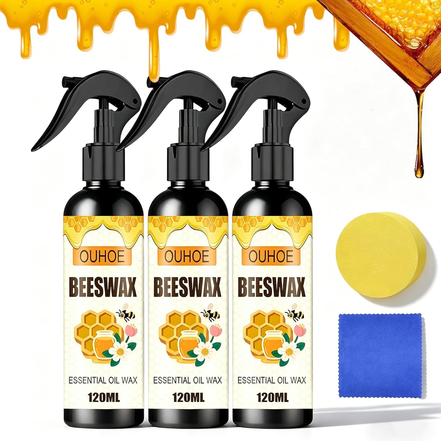 Natural Beeswax Repairing and Care Spray – Beeswax Wood Polish & Cleaner, Furniture Polish Spray, Wood Conditioner & Restorer for Floors, Cabinets, Tables and Wood Surfaces (1 PCS)