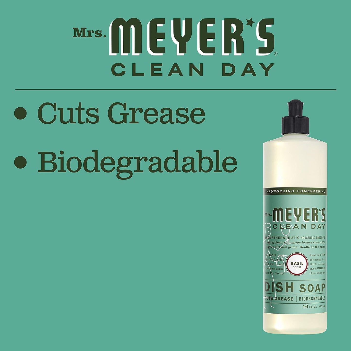 MRS. MEYER'S CLEAN DAY Liquid Dish Soap, Honeysuckle Scent, 16 Fl Oz Bottle