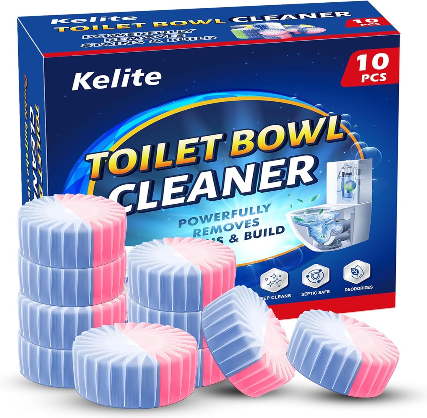 Automatic Toilet Bowl Cleaner Tablets, 10 Pack Long-Lasting Toilet Tank Cleaner for Bathroom, Blue Water Freshener, Prevents Stains & Odor, Safe for All Toilets - 10 Pack (Pink+Blue)