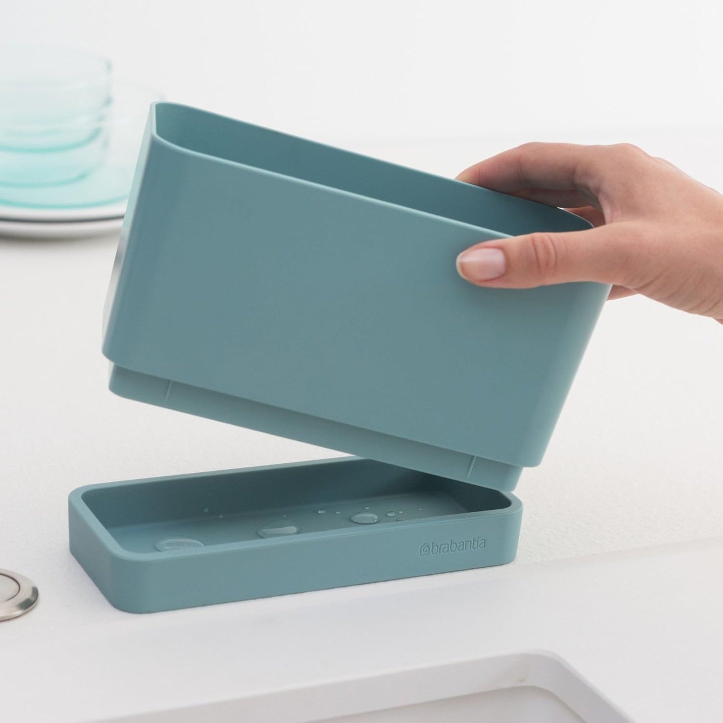 Brabantia Sink Organiser (Dark Gray) Non-Slip, Non-Scratch Kitchen Countertop Storage Caddy for Dish Brush, Soap, Cloths
