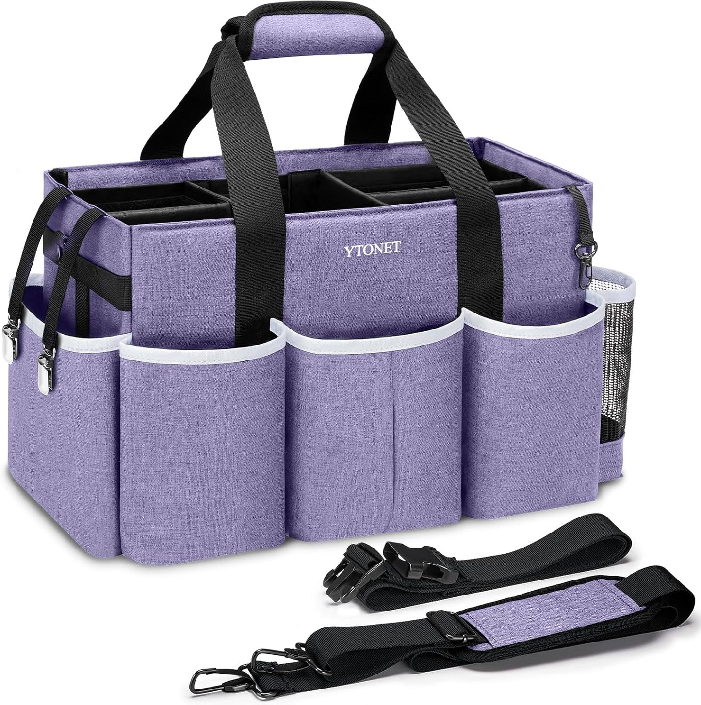 Ytonet Wearable Cleaning Caddy Bag, Large Cleaning Supplies Organizer with 4 Foldable Dividers, Kitchen Caddy Organizer with Handle & Adjustable Shoulder Straps for Cleaners & Housekeeper, Blue