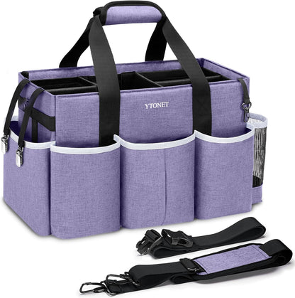 Ytonet Wearable Cleaning Caddy Bag, Large Cleaning Supplies Organizer with 4 Foldable Dividers, Kitchen Caddy Organizer with Handle & Adjustable Shoulder Straps for Cleaners & Housekeeper, Blue