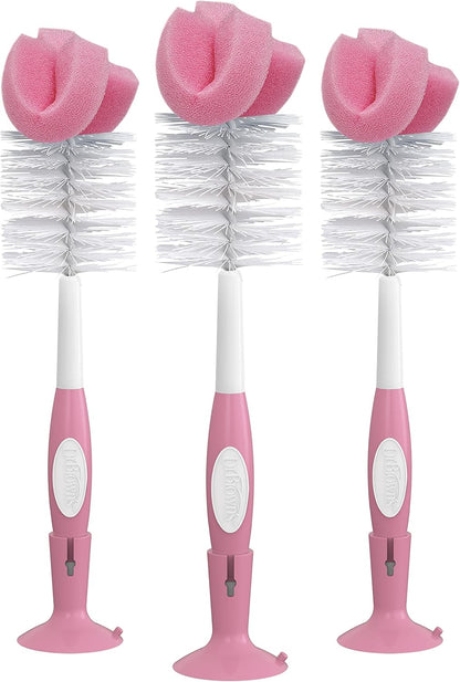 Dr. Brown's Reusable Sponge Baby Bottle Cleaning Brush with Suction Cup Stand, Scrubber and Nipple Cleaner, Pink 1-Pack