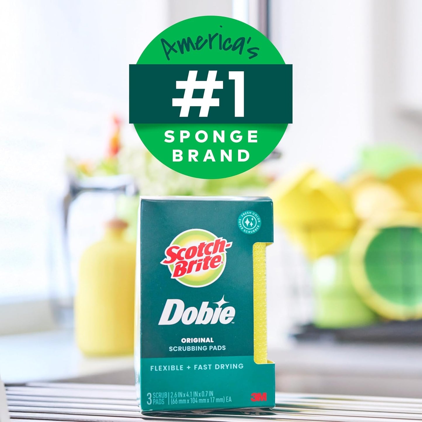 Scotch-Brite Dobie Non-Scratch All-Purpose Scrub Pads, 12 Total Pads (6 Packs of 2), Reusable Scouring Sponges for Kitchen & Bathroom, Safe on Non-Stick Cookware, Yellow