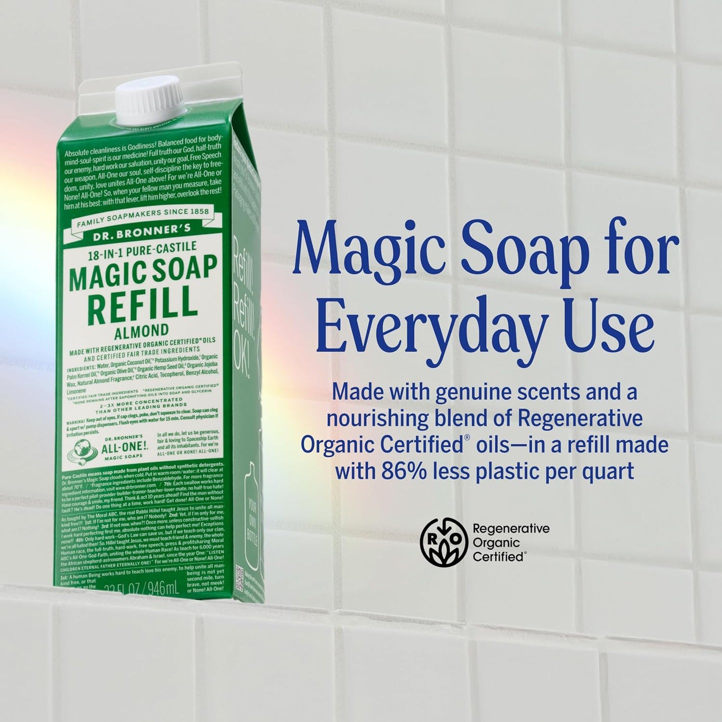 Dr. Bronner's Magic Soap-Pure-Castile Liquid Refill (Citrus, 32 ounce, 1-Pack) - Made with Regenerative Organic Certified Oils, For Body, Hair, Laundry, Pets & Dishes - Concentrated, Vegan, Non-GMO