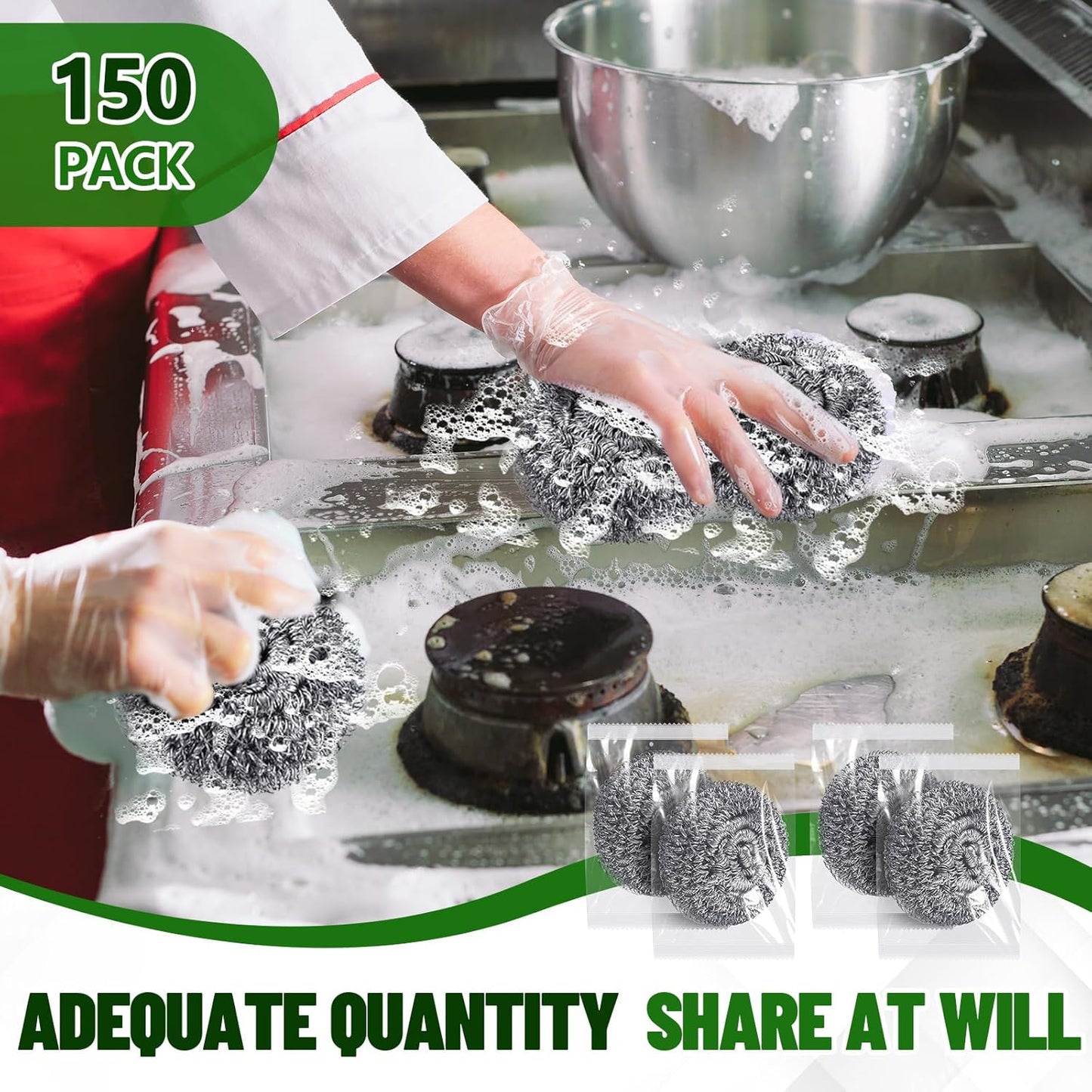 Honeydak 5 Pack Stainless Steel Scourers Steel Wool Scrubbers Bulk Separately Packaged 3 Inch, 25 Gram Metal Scourers Sponges Wire Scouring Pad for Stove Pot Pan Oven Kitchen Restaurant(Classic)