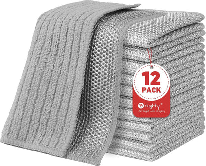 Orighty 12 Pcs Multipurpose Wire Dishwashing Rag, Non-Scratch Wire Dish Cleaning Cloths for Wet and Dry, Reusable Steel Scrubber for Kitchen, Powerful Dishcloth Rag for Cookware, Dish, Stove-7"x8"