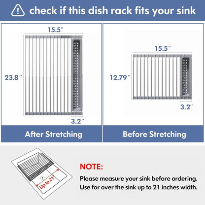 JASIWAY Dish Drying Rack in Sink, Expandable Stainless Steel Dish Drainers for Kitchen Counter, Dish Dryer Rack for Inside Sink, Over The Sink Dish Racks with Utensil Holder, Silver
