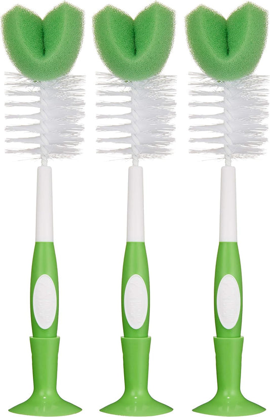 Amazon Brand - Mama Bear Baby Bottle Brush with Nipple Cleaner and Suction Cup Stand, White (Pack of 3)