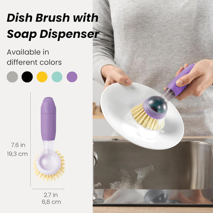 Vigar Rengo Soap Dispensing Dish Brush, Dish Brush with Soap Dispenser for Pot Scrubber, Dishes, Sink Cleaner, and Kitchen Essentials, Black