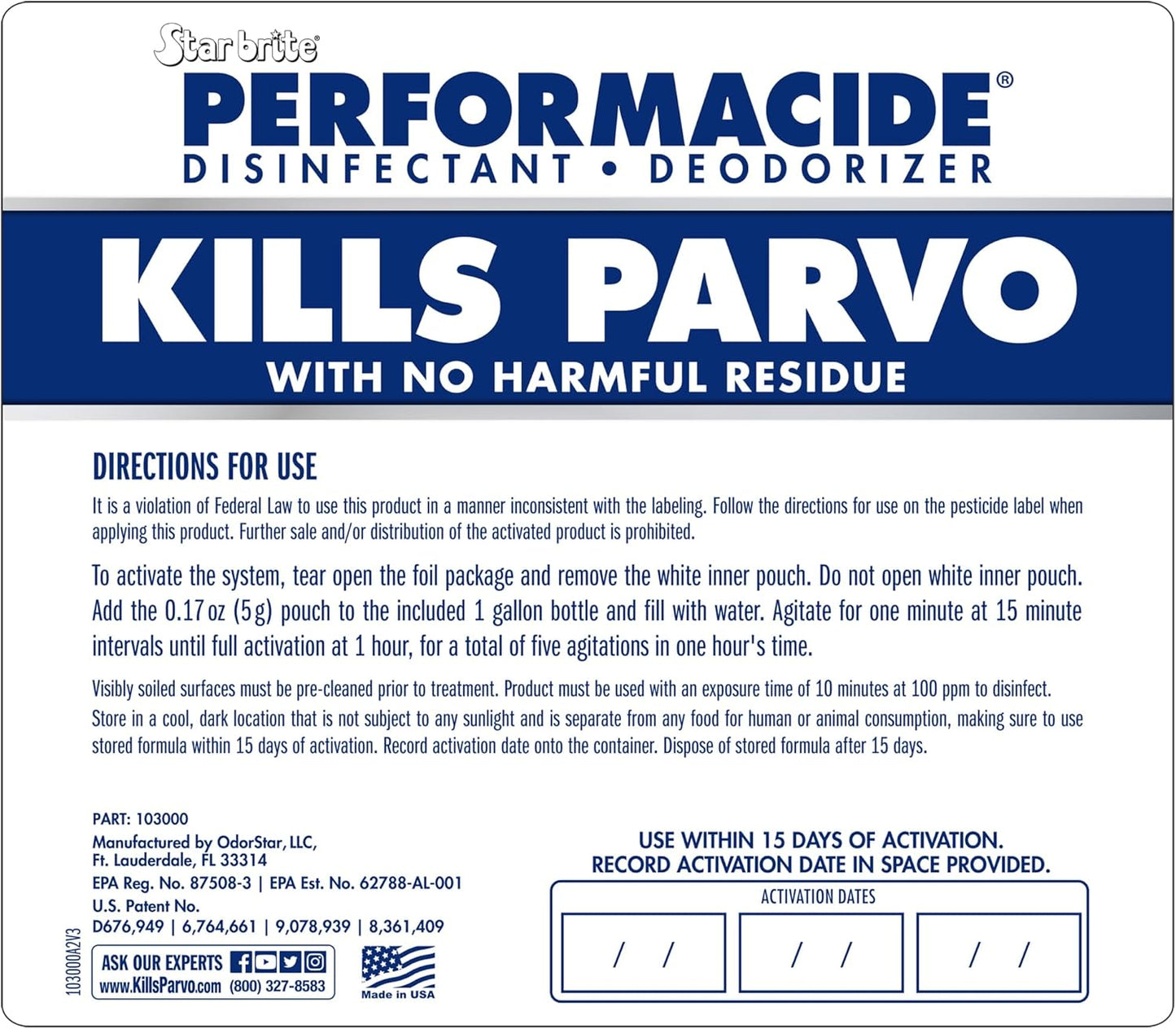 PERFORMACIDE No-Rinse Disinfectant / Deodorizer for Pet Surfaces | Kills Parvovirus, Ringworm, Feline Calicivirus, Avian Influenza (Bird Flu) Eco Friendly, Naturally Dissipates, Refillable, 32 OZ Kit