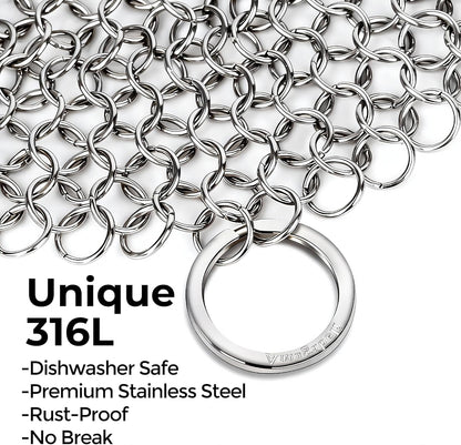 Amagabeli Cast Iron Cleaner 8"x6" Premium Stainless Steel Chainmail Scrubber Cast Iron Skillet Cleaner for Pan Pot Wok Griddles BBQ Grills Cast Iron Cleaning