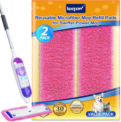 KEEPOW Reusable Microfiber Mop Pads Compatible with Swiffer PowerMop 4 Pack, Power Mop Pads Refills for 13 ''-15 '' Spray Mop, Machine Washable Pad Replacement for Multi-Surface Floor Cleaning