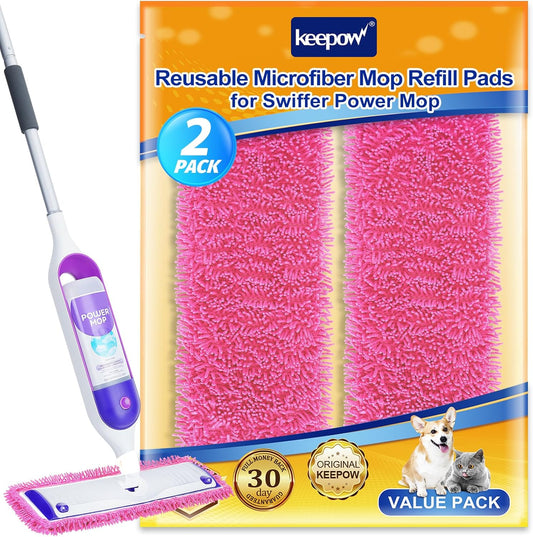 KEEPOW Reusable Microfiber Mop Pads Compatible with Swiffer PowerMop 4 Pack, Power Mop Pads Refills for 13 ''-15 '' Spray Mop, Machine Washable Pad Replacement for Multi-Surface Floor Cleaning