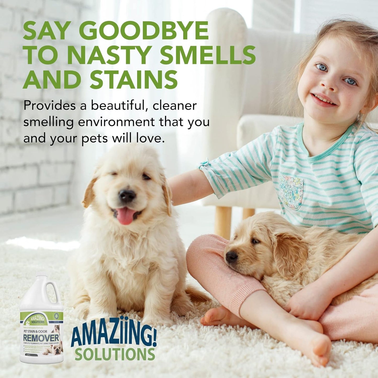 Pet Stain and Odor Remover - Enzyme Cleaner, Pet Urine Odor Eliminator Spray - Floor & Carpet Cleaner Spray, Pet Deodorizers For Home, Fabric Spray W/Fresh, Clean Scent, 32oz Spray