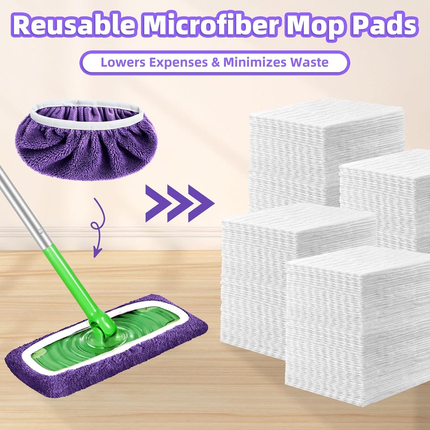 Reusable Mop Pads Compatible with Swiffer Sweeper Mop, Microfiber Dry Sweeping Cloths & Machine Washable Wet Pads Refill for Use on All Sealed Floors - Stone, Hardwood, Laminate & Tile (6 Blue)