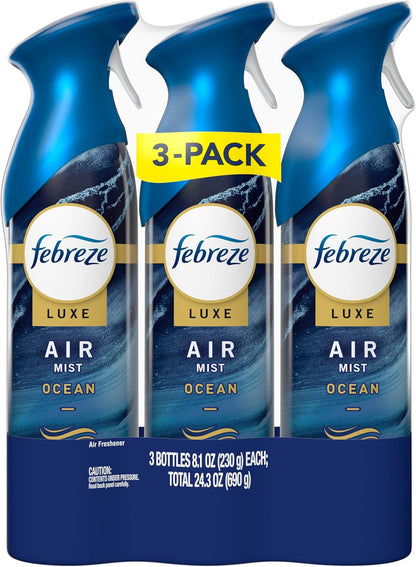 Febreze Air Mist, Air Freshener Spray, Odor Fighting Room Spray, Deodorizer for Home Bathroom Kitchen Office Apartment Dorm Room Classroom, Downy Calm Lavender & Vanilla Bean Scent, 8.1oz (Pack of 3)