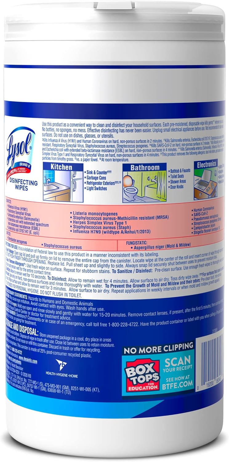 Lysol Disinfectant Wipes, Dorm Room Essentials, Multi-Surface Antibacterial Cleaning Wipes, For Disinfecting and Cleaning, Crisp Linen, 80 Count