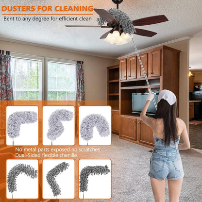 Retractable Gap Dust Cleaner with 3 Microfiber Dusting Cloths & 30-100 inch Extendable Long Handle, Retractable Duster Brush for Cleaning Under Appliances Sofa Couch Bed Refrigerator Furniture