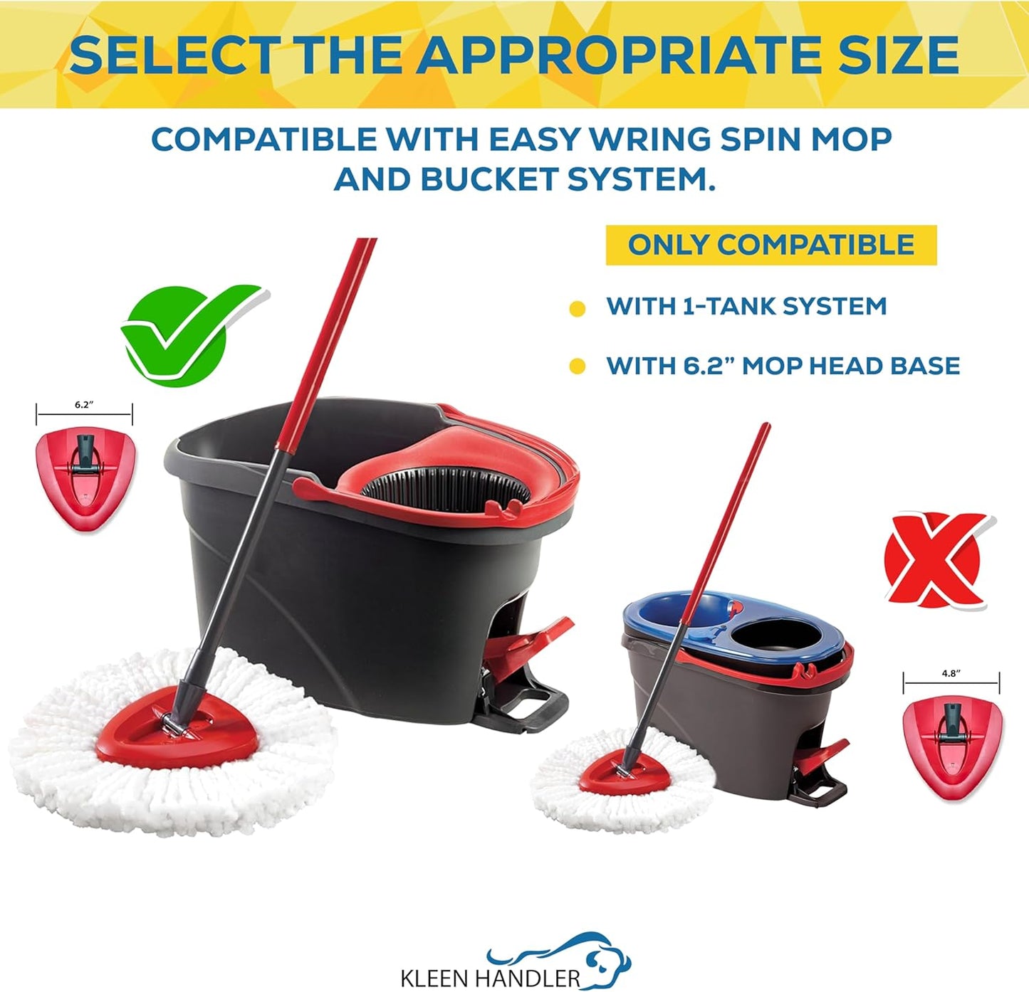 KLEEN HANDLER Microfiber Spin Mop Replacement Head Refills Compatible with O-Cedar EasyWring 1 Tank System, Blue, L (6-Pack)