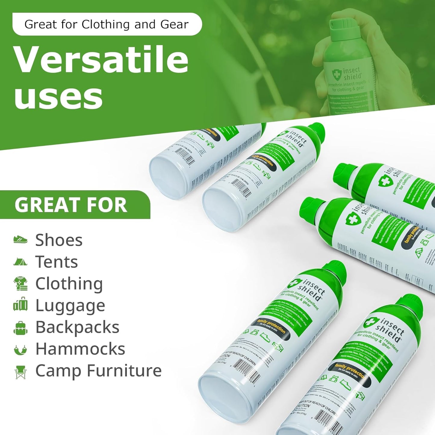 Insect Shield Premium Permethrin Spray - Tick, Flea, Fly, Mosquito, Chigger, Spider & Bed Bug Repellent for Clothing, Gear, Furniture, & Tents, Last up to 60 Days, Clear, 6 Oz Aerosol