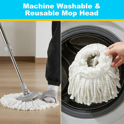 JOYMOOP Spin Mop and Bucket Set, 360° Mop Head & Telescopic Handle, 3 Reusable Microfiber Pads, Wet and Dry Use, Hands-Free Cleaning for Hardwood, Tile, Laminate Floors & Walls