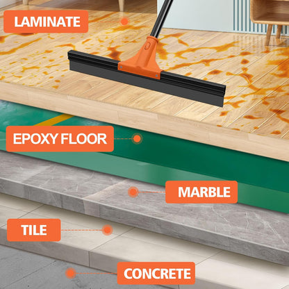 JEHONN Floor Squeegee Heavy Duty with 58.3 inches Long Handle, Rubber Scraper Broom for Cleaning Foam Water on Garage Concrete Bathroom Tile Marble Shower Glass Shop Deck Window Indoor Outdoor Green
