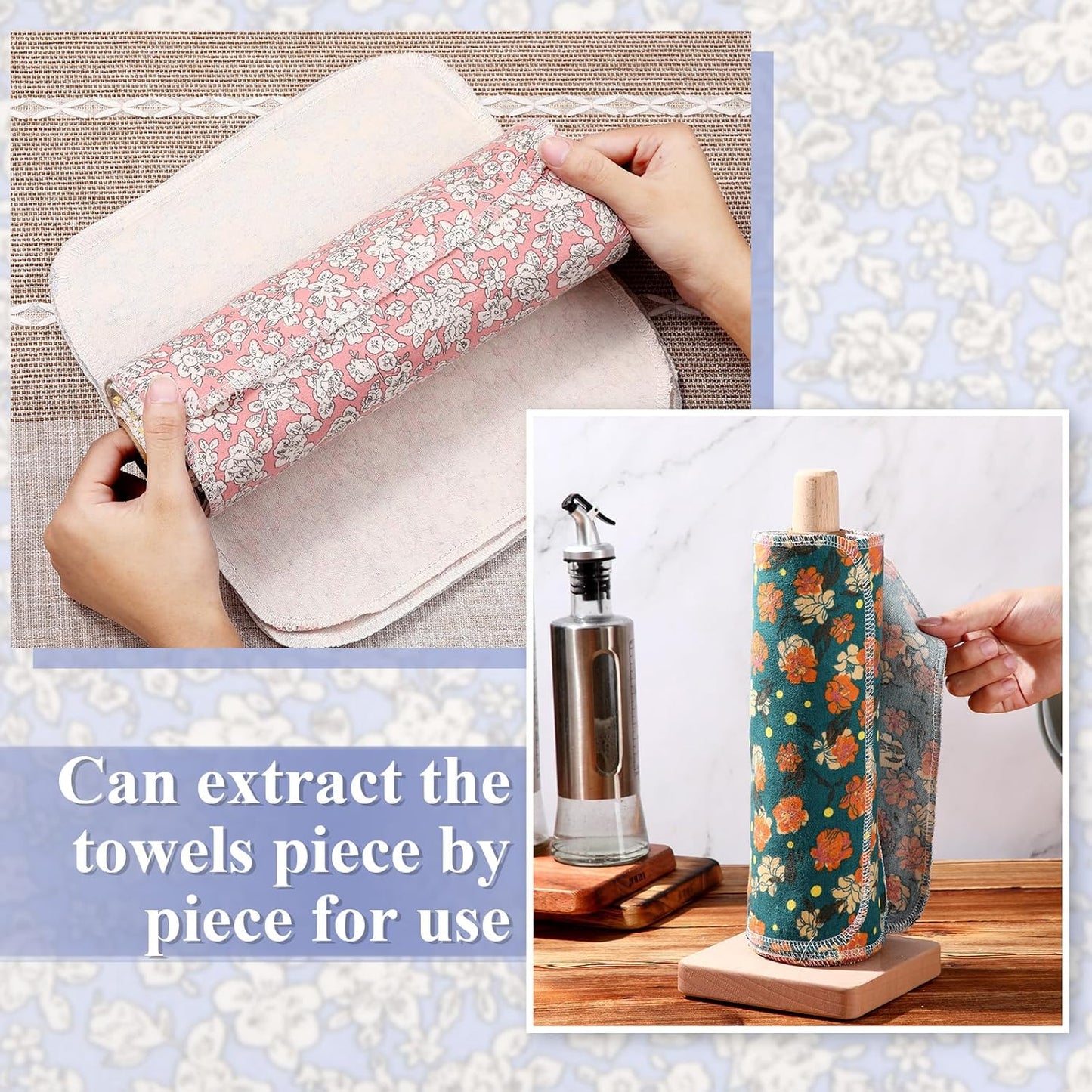 Redbaker 50 Pcs Reusable Paper Towels Paperless Reusable Cotton Cloths Toilet Absorbent Washable Paper Towels with Roll Kitchen Dishcloth for Kitchen Paperless Dishcloths(Stripe)