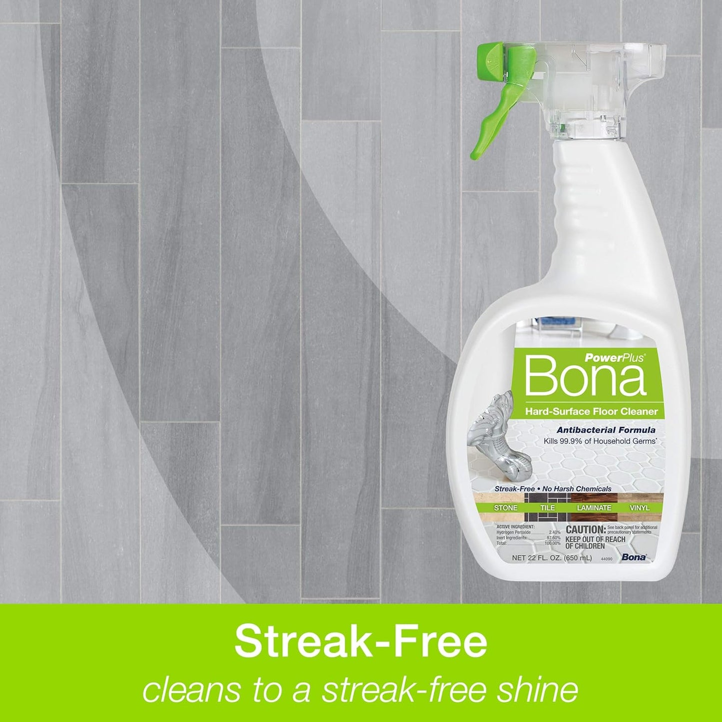 Bona PowerPlus Multi-Surface Floor Deep Cleaner Spray - 32 fl oz - Refillable - Antibacterial Floor Cleaning Solution for Stone, Tile, Laminate, and Vinyl Floors