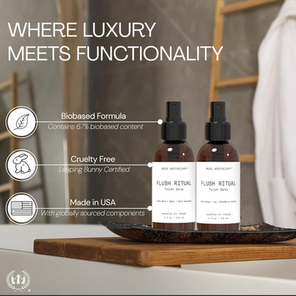 Muse Apothecary Flush Ritual - Aromatic & Refreshing Toilet Spray, Use Before You Go, 4 oz, Infused with Natural Essential Oils - Coconut + Sandalwood
