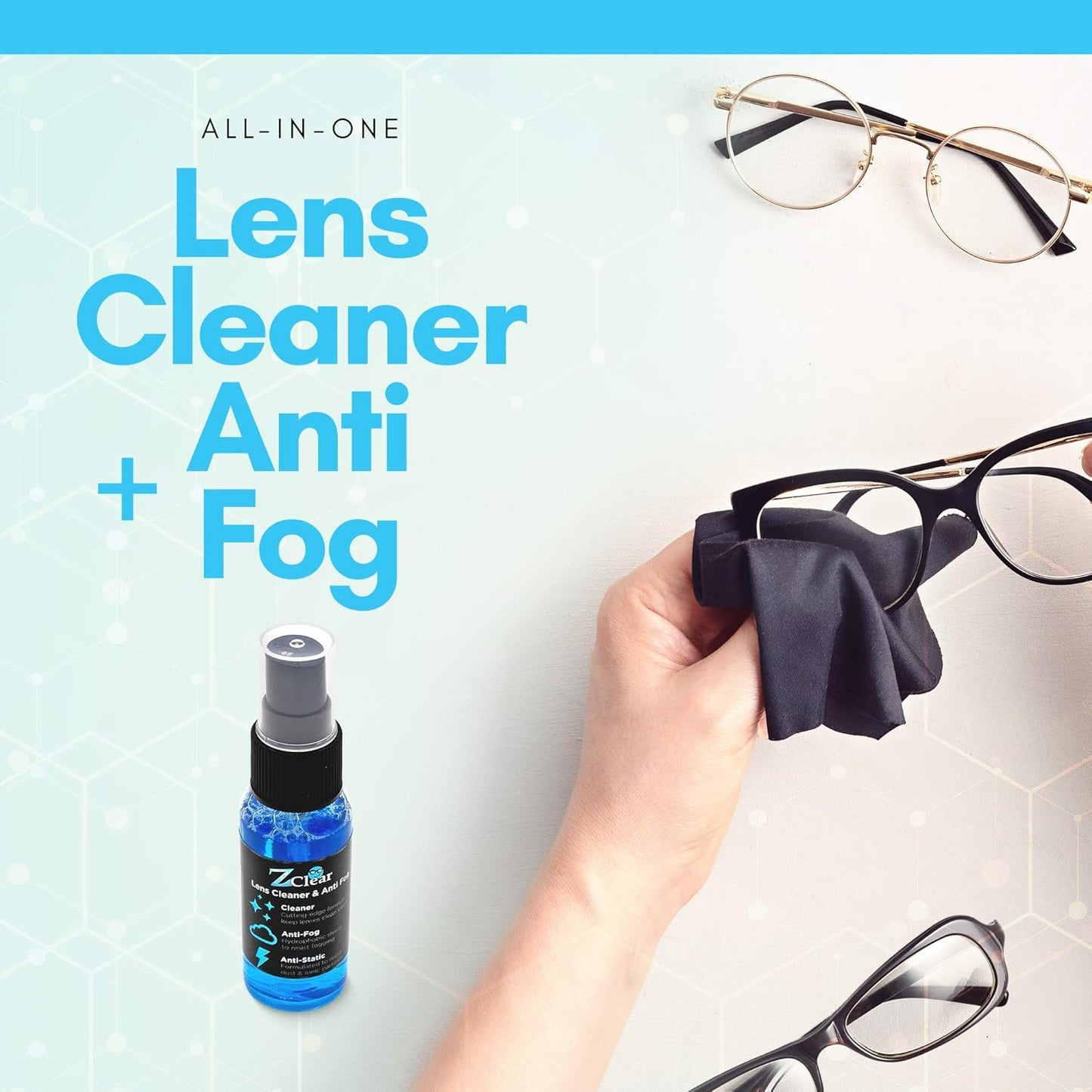 Z Clear Anti-Fog 6oz Spray | Eye glasses cleaner | Goggles anti fog | Sunglasses cleaner | Windshields | Mirrors | Visors | Safe for all Lenses |+ With Microfiber Cloth
