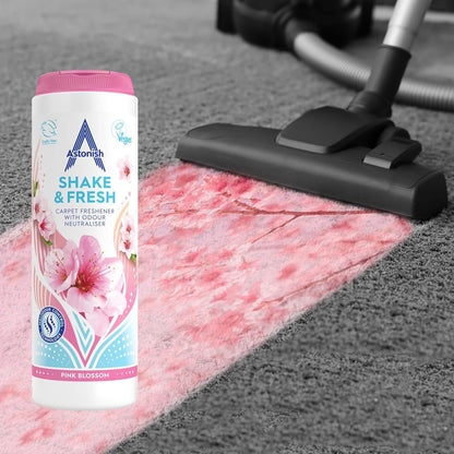 Astonish 350g Shake Fresh Lemon Sparkle Carpet Powder Odor Remover - Pet Smell Deodorizer, Vacuum Safe Citrus Scent, Dry Floor Cleaner, Room Refresher, Home Fragrance, Easy to Use Powder