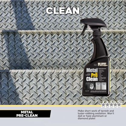FLITZ Metal Pre-Clean - 16oz of USA-Made Stainless Steel Cleaner Spray - Works on Aluminum, Brass, Copper, & More - Tarnish, Rust Remover for Metals - Non-Abrasive Aluminum Deoxidizer (1 Pack)