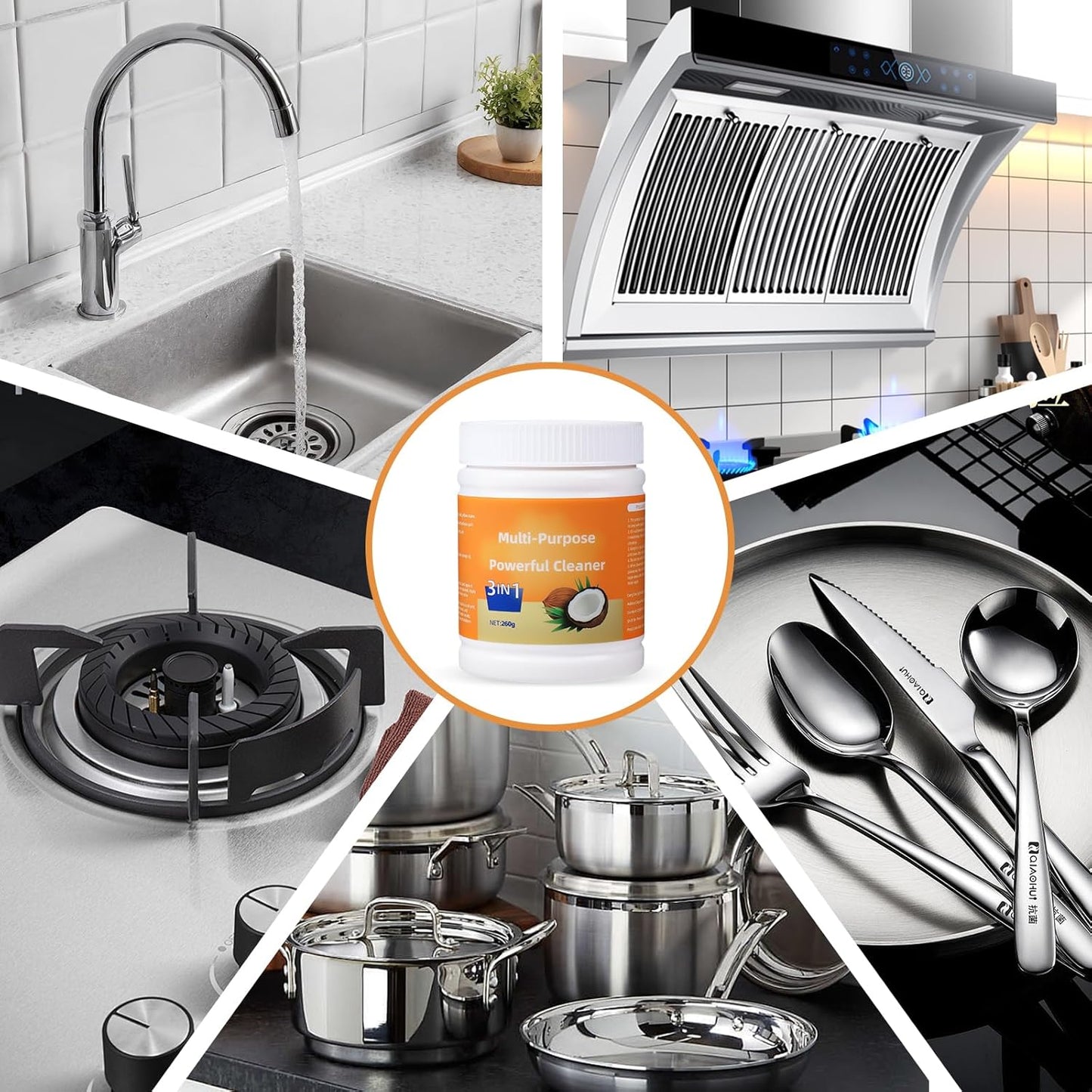 Multi-Purpose Powerful Cleaner for Kitchen, Heavy Kitchen Duty Degreaser, 260g Coconut Oil Natural Decontamination Cream, All-Purpose Cleaner Removes Stains on Microwave, Oven & Stove Top