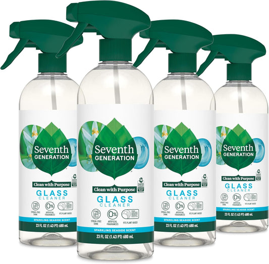 Seventh Generation Glass Cleaner, Biodegradable Formula, Sparkling Seaside Scent, 23 oz (Pack of 4)