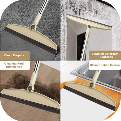 Silicone Air Broom, Multifunction Broom with Long Handle, Adjustable Rubber Squeegee Sweeping Water for Indoor Hardwood Floors, Kitchen,Concrete Floor, Bathroom Tile(Gray Green)