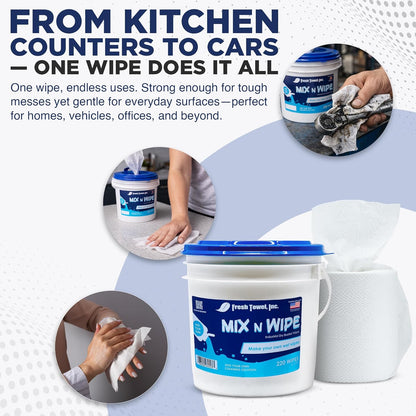 Fresh Towel Mix-N-Wipe Dry Wipes Refill, 1-Pack (220 Sheets) – Make Your Own Wet Wipes – 6" x 9" Sheets – Bulk Paper Towels