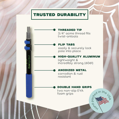 EVERSPROUT 5-to-12ft Telescoping Durable Duster with Extension Pole – Lightweight 3 Stage Cobweb Duster – Extendable to 20ft Reach for Cleaning High Ceilings and Spider Webs