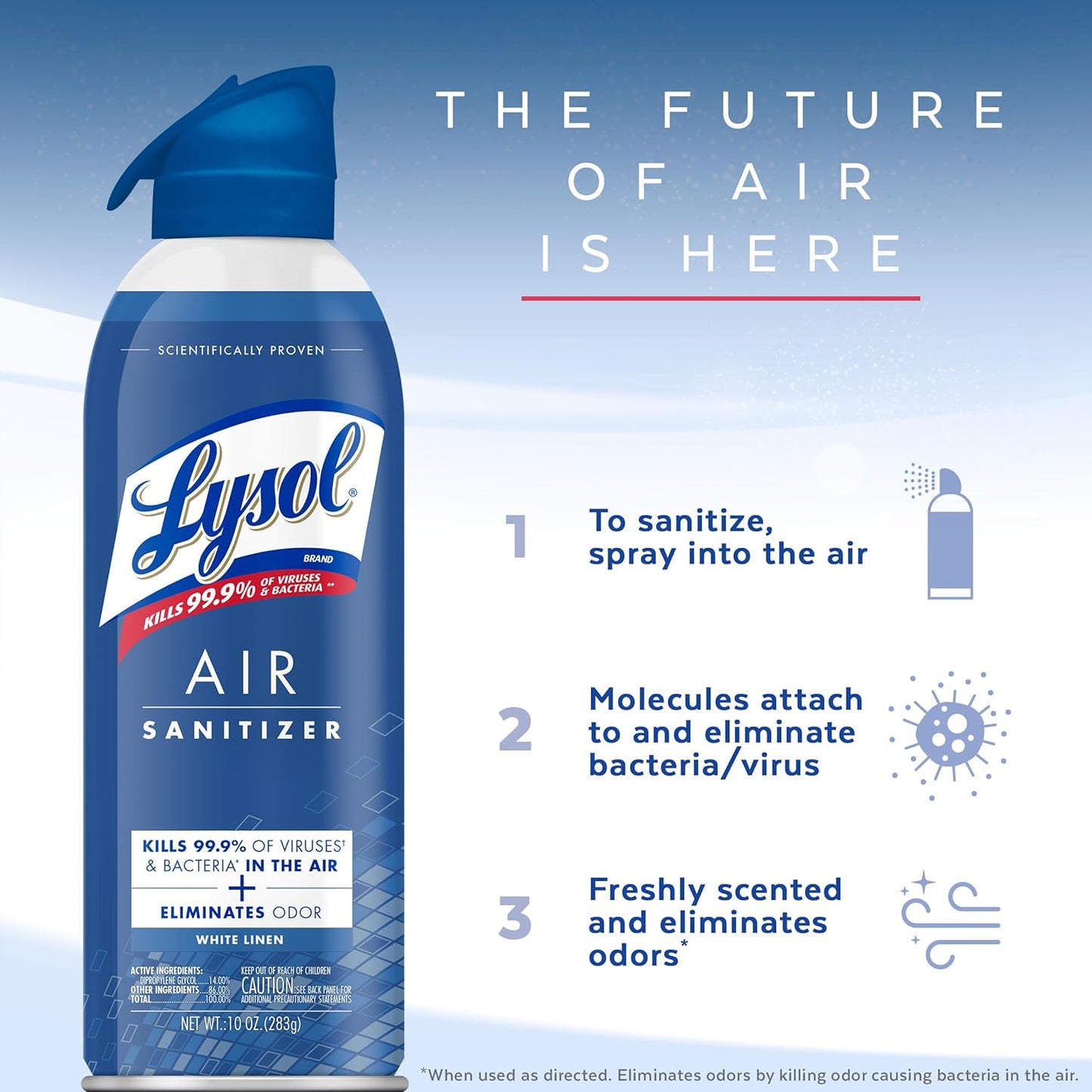 Lysol Air Sanitizer Spray, For Air Sanitization and Odor Elimination, White Linen Scent, 10 Fl. Oz