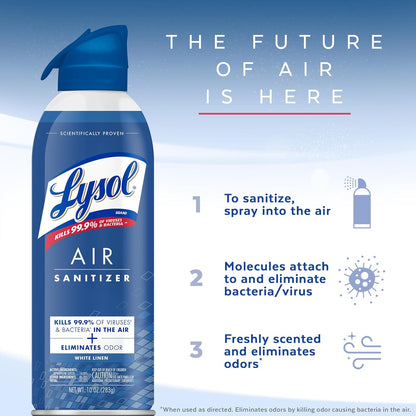 Lysol Air Sanitizer Spray, For Air Sanitization and Odor Elimination, White Linen Scent, 10 Fl. Oz
