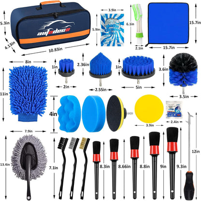 37Pcs Car Detailing Brush Set, Car Detailing Kit, Auto Detailing Drill Brush Set, Car Detailing Brushes, Car Wash Cleaning Tools Kit with Car Vacuum for Interior, Exterior, Wheels, Blue