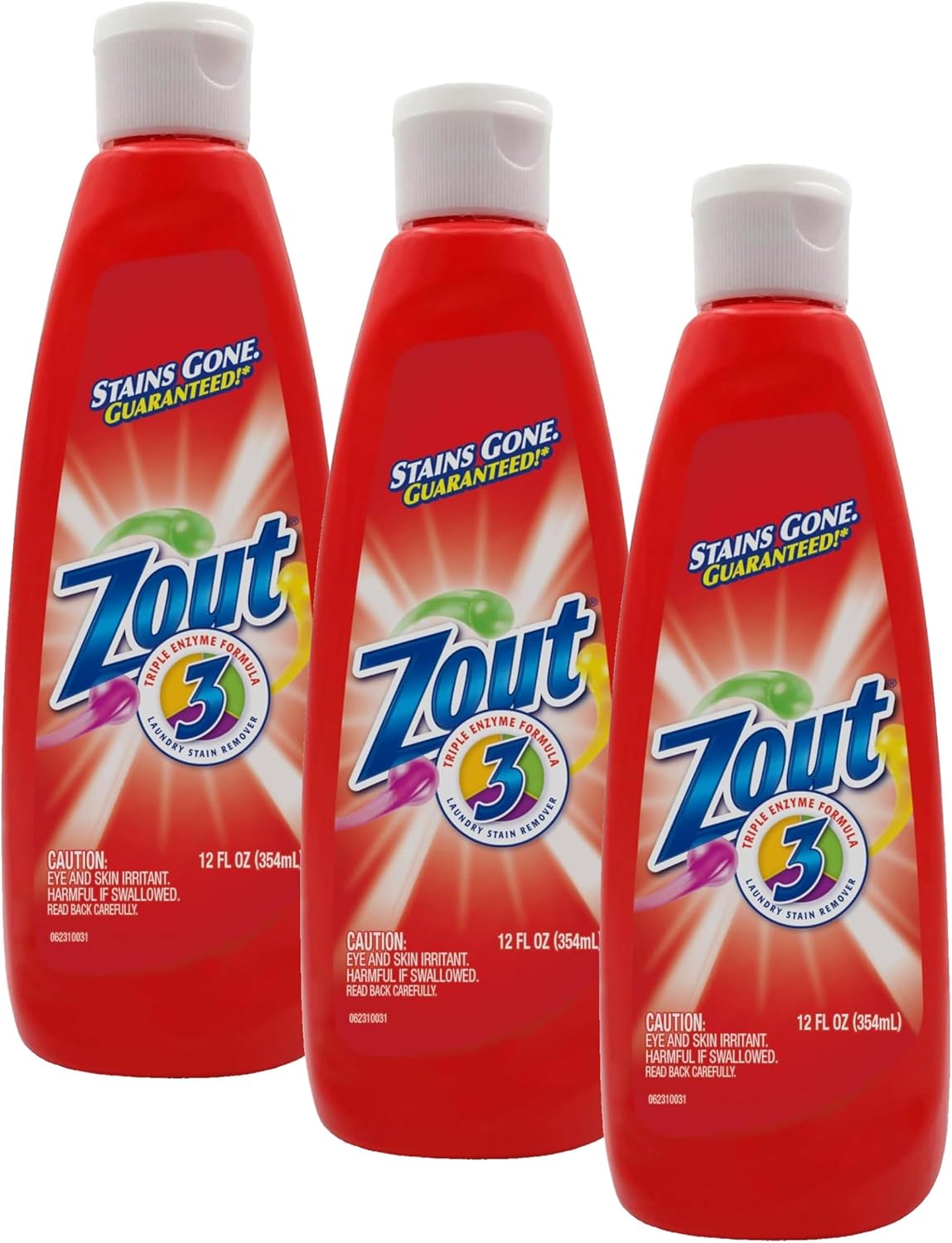 Zout Laundry Stain Remover, Triple Enzyme Formula for Blood, Tomato Sauce, & Oil Stains, Made in USA, 12 Ounce Squeeze Bottle with Flip Top Cap