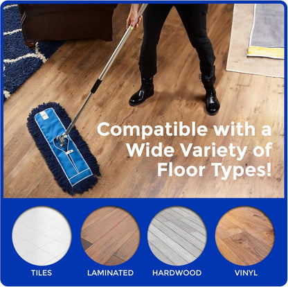 Nine Forty 24" Premium Nylon Dust Mop with Wood Handle - Heavy Duty Mop Head for Industrial, Commercial, and Residential Cleaning - Dry Floor Duster for Hardwood Surfaces and Commercial - Blue