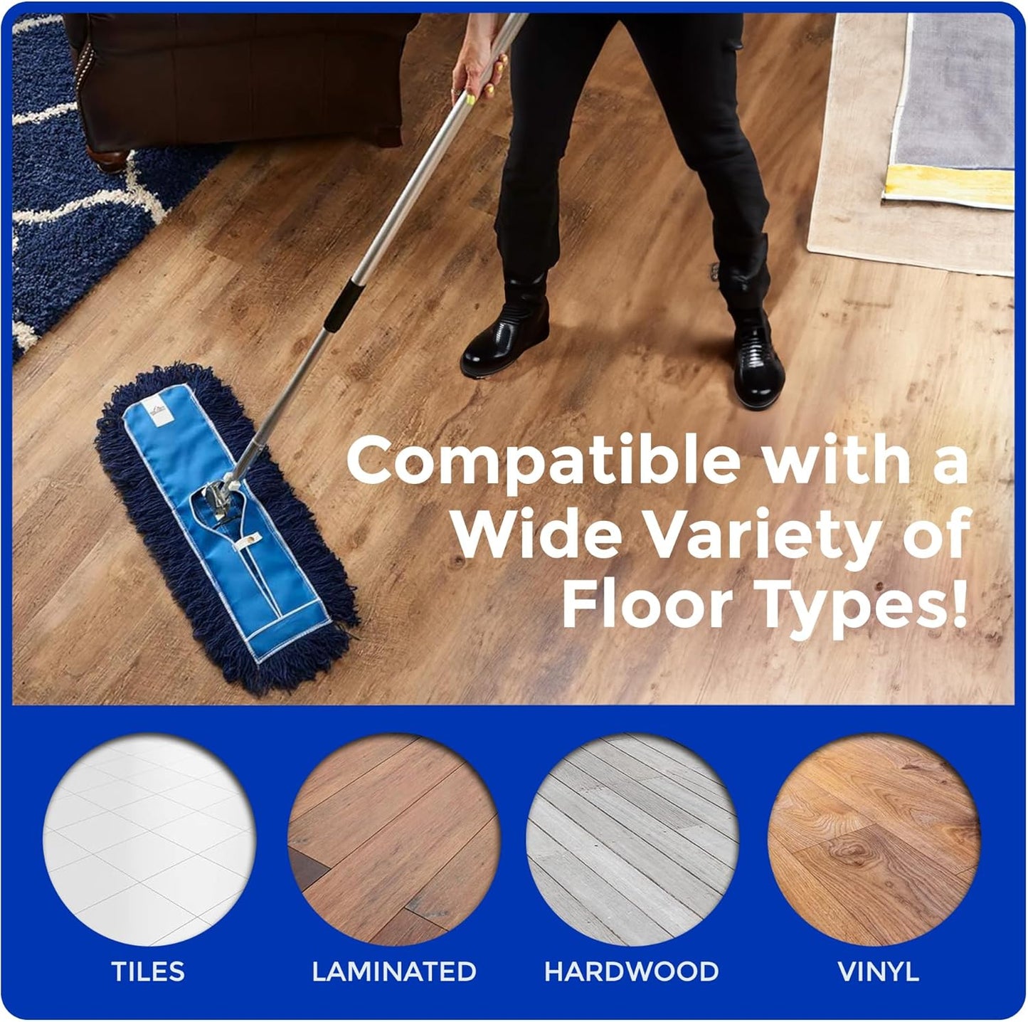 Nine Forty 36-Inch Premium Nylon Dust Mop Replacement Head - Heavy Duty Mop Head Refill for Industrial, Commercial, and Residential Cleaning - Dry Floor Duster for Hardwood Surfaces - Blue (1-Pack)