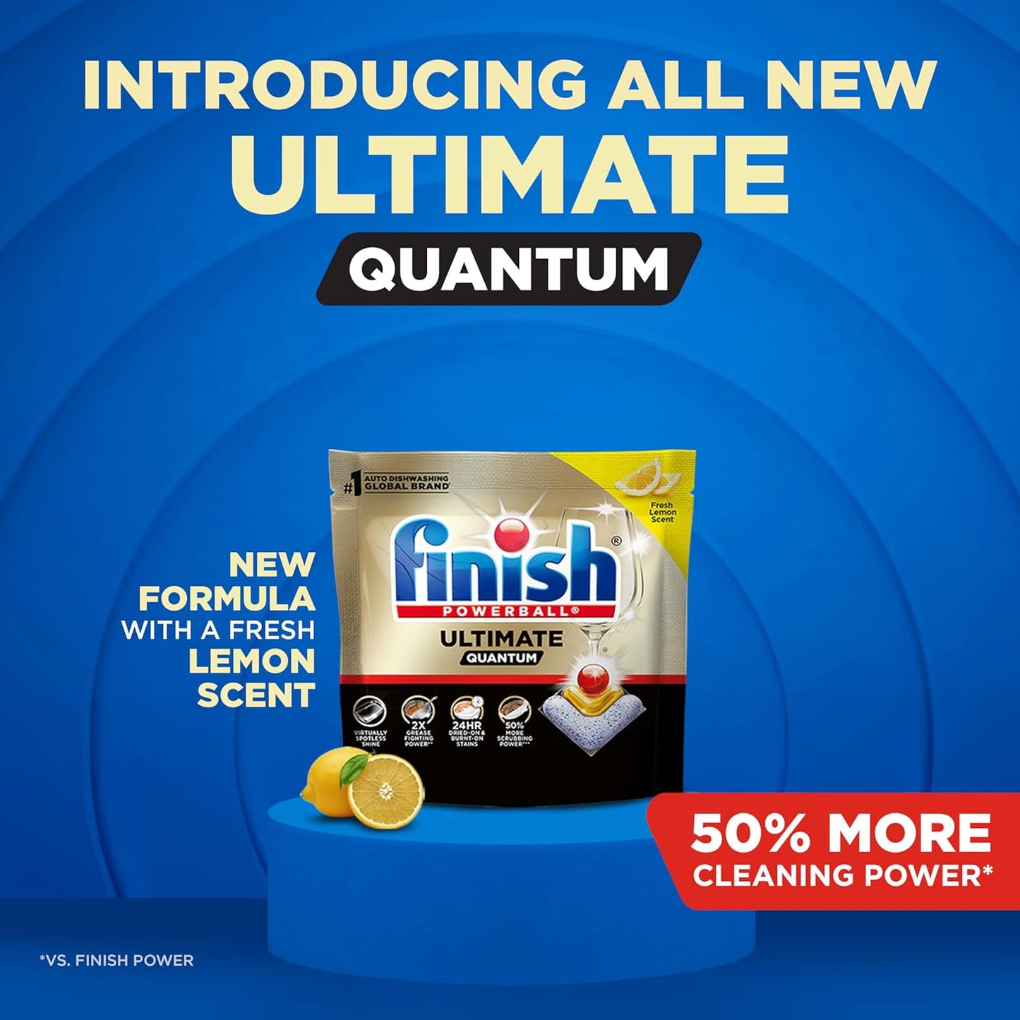 Finish Ultimate Infinity Shine Dishwasher Pods, No Pre-Rinse Dishwasher Detergent Soap Removes Burnt-On Stain, with Protector Shield & CycleSync Technology, Degreasing & Scrubbing Power, 62 Count