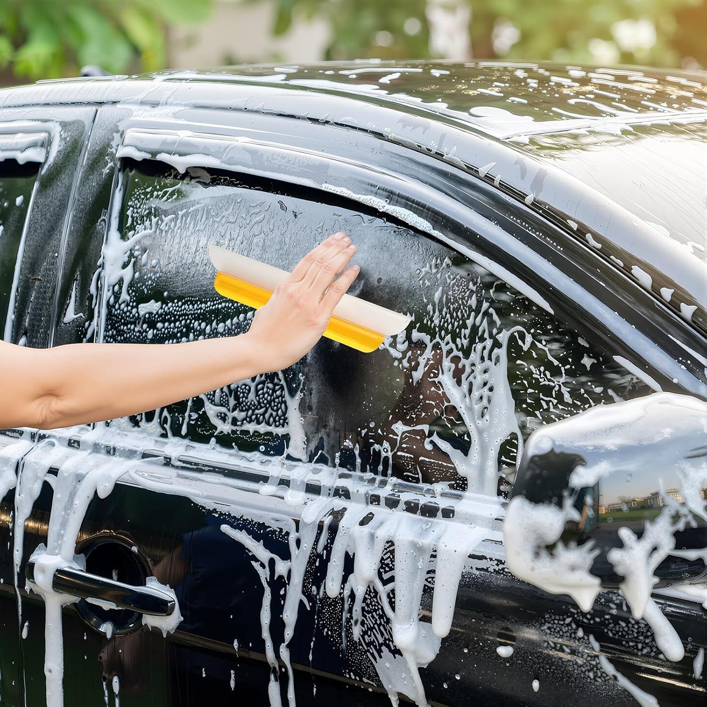 4 Pack 14 inch Car Drying Squeegee Longer Silicone Automotive Water Wiper Flexible Auto T-Bar Rubber Blade for Car Windshield Glass Window Bathroom Shower Squeegees Wash Tool (Yellow)