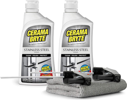 Cerama Bryte High Strength Protective Stainless Steel Appliance Cleaner & Polish Spray with Mineral Oil - 16 oz, Includes Large Microfiber Cloth